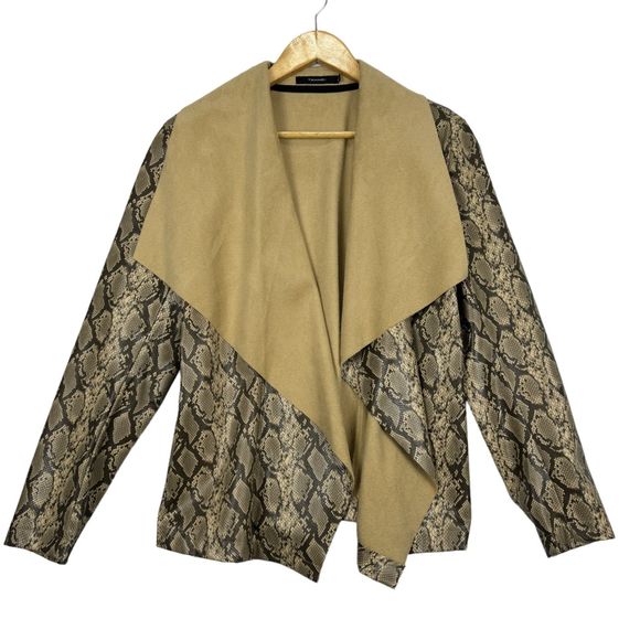 Tahari Jackets & Blazers - Tahari Draped Open Front Cardigan Womens Large High Low Snakeskin Jacket Pockets